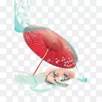 女性头画艺术手绘红色雨伞