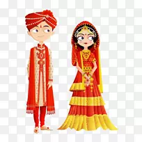 印度婚礼邀请函新娘剪贴画-印度传统婚纱