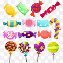 棒棒糖，棉花糖，手绘糖果，彩色糖果