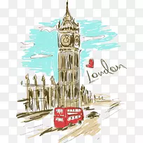 大本钟巴黎钟楼-画伦敦，大本钟
