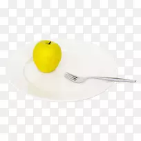 叉子汤匙餐具材料.苹果和盘子上的叉子