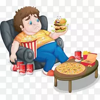 儿童肥胖超重症-一个坐在沙发上吃东西的胖子