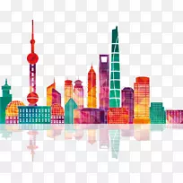 上海天际线插图-五颜六色的上海城市建筑剪影