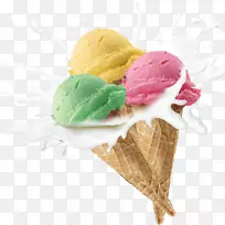冰淇淋圆锥冰沙那不勒斯冰淇淋三色冰淇淋