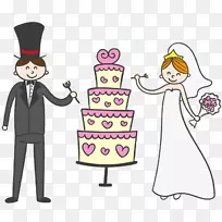 婚礼蛋糕婚礼请柬新郎卡通婚礼蛋糕与新娘新郎材料