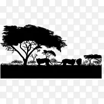 猎豹草原-黑白非洲草原猎豹狮子剪影