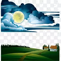 卡通水插图-梦幻之夜