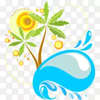 槟榔科植物-卡通太阳棕榈树波