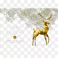 驯鹿圣诞几何-金色圣诞驯鹿