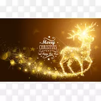 圣诞老人圣诞卡插图-金光效应圣诞驯鹿载体