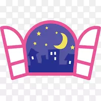 窗户卡通-夜窗