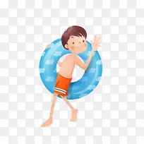 海报儿童卡通-游泳圈男孩