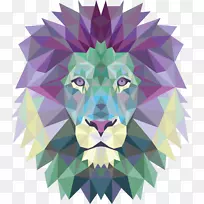 狮子t恤几何海报帆布.三维三角狮子头部装饰
