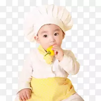 烹饪厨房-穿着厨师服装的可爱小孩