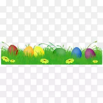 复活节兔子复活节彩蛋剪贴画-草地复活节彩蛋