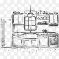 绘制厨房家具插图.手绘厨房