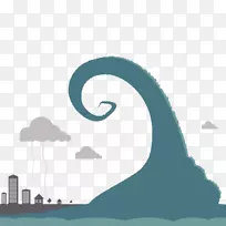 海啸平面设计插图-平面插图洪水海啸卷起波浪