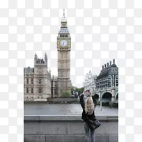 威斯敏斯特宫大本威斯敏斯特桥泰晤士河伦敦眼女拍摄泰晤士河大本钟