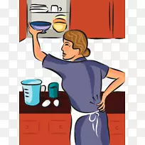 餐具柜厨柜餐具插图-家庭主妇厨房橱柜插画