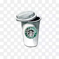 咖啡茶卡布奇诺星巴克素描手绘杯星巴克盖章