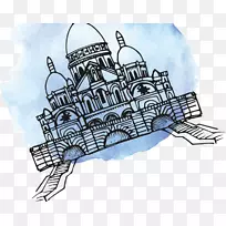 泰姬陵插图-手绘蓝色泰姬陵，印度