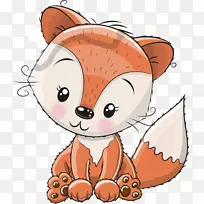 狐狸卡通可爱插图-手绘红狐