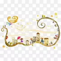 沙尘暴卡通天气雨天-创意夏城风暴天气