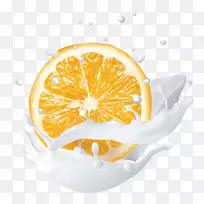 果汁柠檬汁.橘子牛奶的手绘喷溅