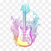 吉他绘图插图.彩色吉他