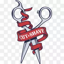 剪刀剪理发师一副用红丝带包裹的剪刀