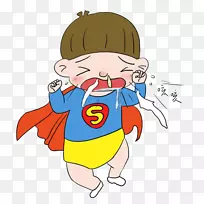 咳嗽病儿童普通感冒卡通生病婴儿超人流鼻涕