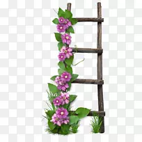 花卉纸数码剪贴簿梯-木梯