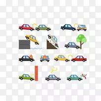 汽车交通碰撞事故图标-彩色汽车各种事故