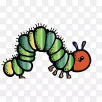 非常饥饿的毛毛虫蝴蝶绘画剪辑艺术-卡通毛毛虫