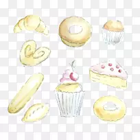 甜甜圈牛角面包纸杯蛋糕奶油面包蛋糕牛角面包