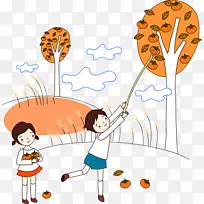 卡通片艺术-儿童采摘柿子