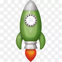 太空火箭剪辑艺术-绿色创意卡通火箭