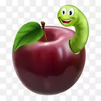 蠕虫摄影卡通插图-紫色苹果
