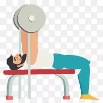 长凳按压身体锻炼蹲-卡通肌肉男拿着杠铃运动