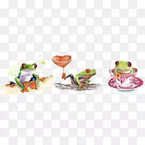 树蛙水彩画-绿色青蛙