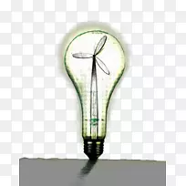 绿色磨坊，史奈顿风力发电机-手绘绿色风能灯泡