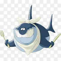 大白鲨-免版税卡通-手持刀叉鲨鱼