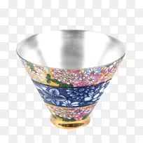 景德镇瓷杯-银杯民族图案