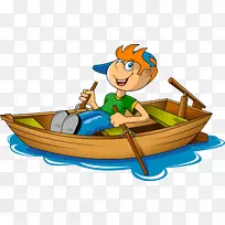 划船独木舟剪贴画-一个在河里划船的男孩