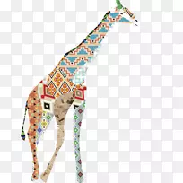 北方长颈鹿狮子水彩画手绘长颈鹿