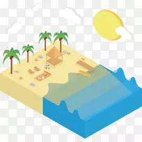 海滩等距投影剪贴画-避暑岛度假胜地
