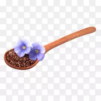 亚麻籽勺-一匙亚麻籽和花卉图片材料