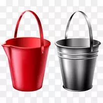 桶式土坯插画.红色和黑色水桶
