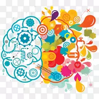 你创造性的大脑创造力，大脑功能的偏侧化，剪贴画-蓝色创意头脑风暴创意
