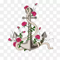 玫瑰锚画插图-创意锚红花